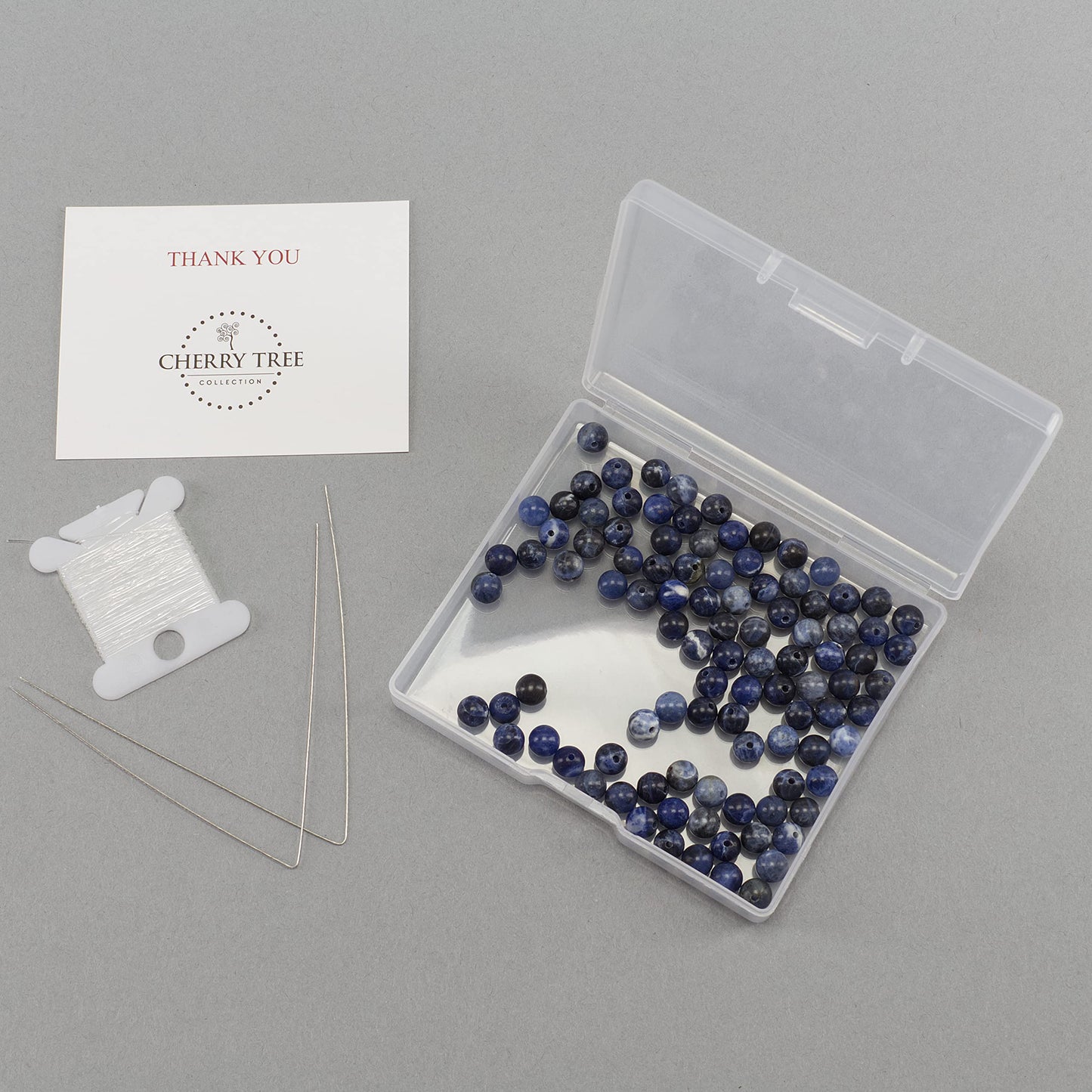 Cherry Tree Collection | 100PCS 6mm Sodalite Gemstone Round Beads for Jewelry Making | Includes Storage Box, Elastic String, and Needles