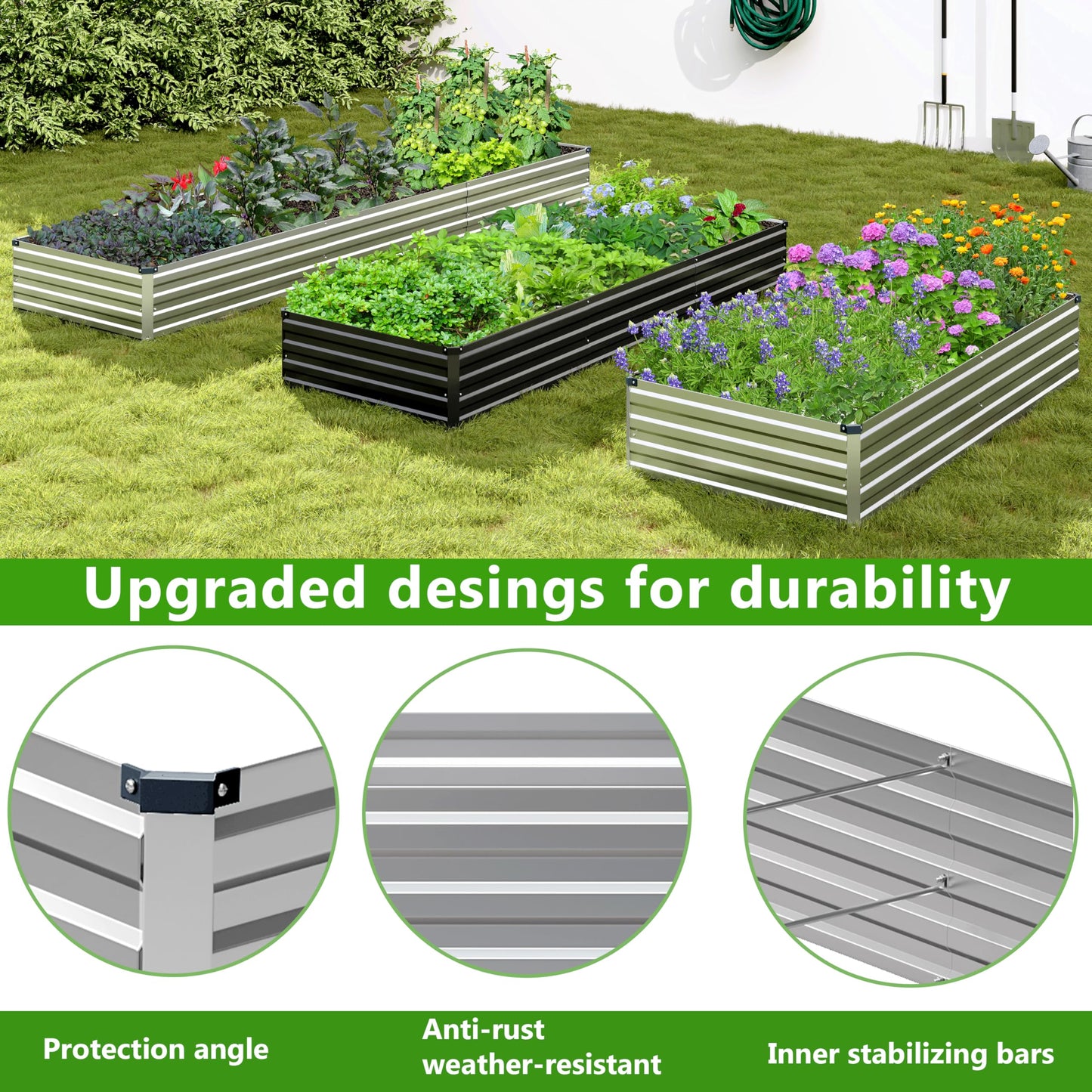 Easllre 2PCS 7x3x1ft Galvanized Raised Garden Bed,Outdoor Planter Box Metal Patio Kit Planting Bed for Vegetables Flowers Herb,Silver