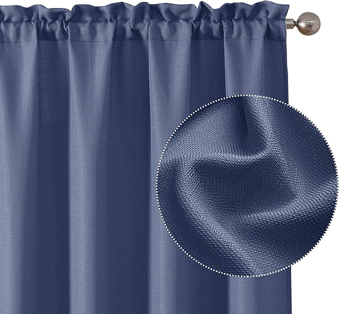Chyhomenyc Bennet Blue Curtains 54 Inch Length 2 Panels, Faux Linen Textured Semi Sheer Light Filtering Soft Airy Rod Pocket Window Treatment Drapes for Living Room Bedroom, Each 30" Wx54 L