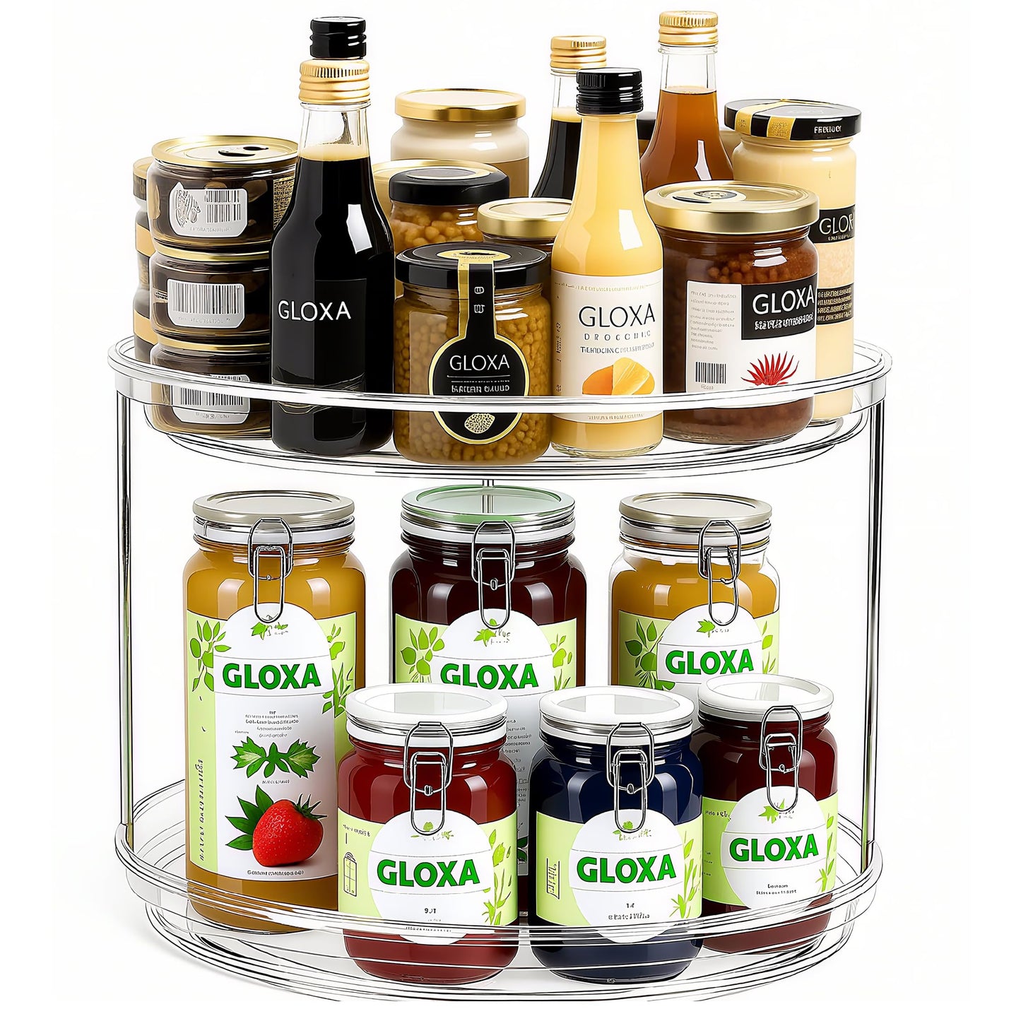 GLOXA 2 Tier Lazy Susan Turntable Organizer for Cabinet, 9.25'' Rotating Spice Rack Organization for Kitchen, Pantry, Bathroom, Vanity, Countertop, Medicine Storage, Seasoning Spice Organizer, 1 Pack