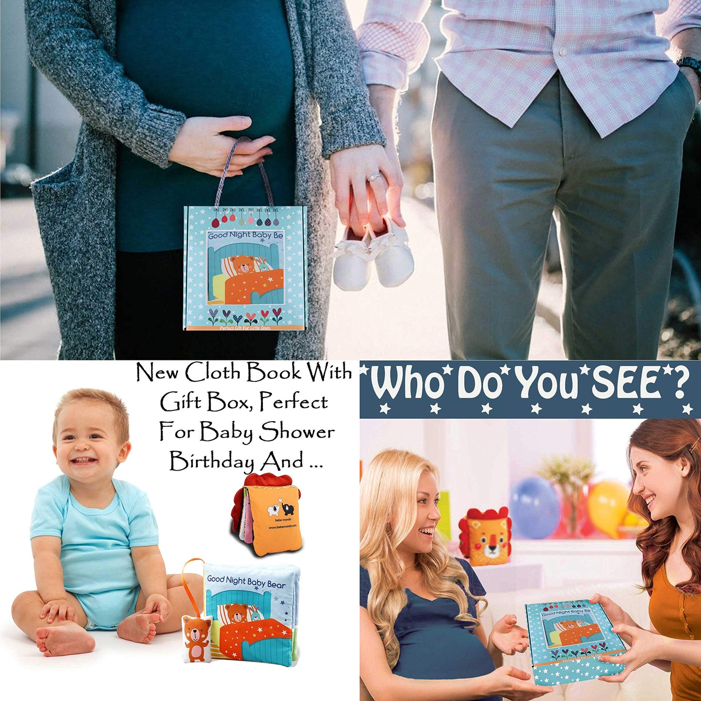 bebe mondo Teddy Bear Toy & Fish Baby Crinkle Books for Newborn Babies Infants 0-6, 6-12 & 12-18 Months, 1-2 Year Old
