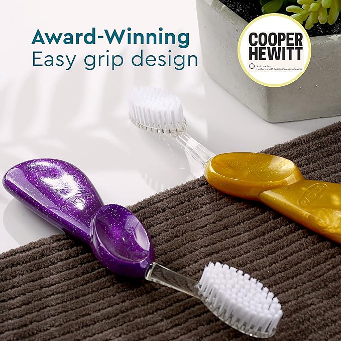 RADIUS Big Brush with Replaceable Head BPA Free & ADA Accepted Toothbrush Designed to Improve Gum Health & Reduce Gum Issues - Left Hand - Purple/Sea Shell/Midnight Sky - Pack of 3