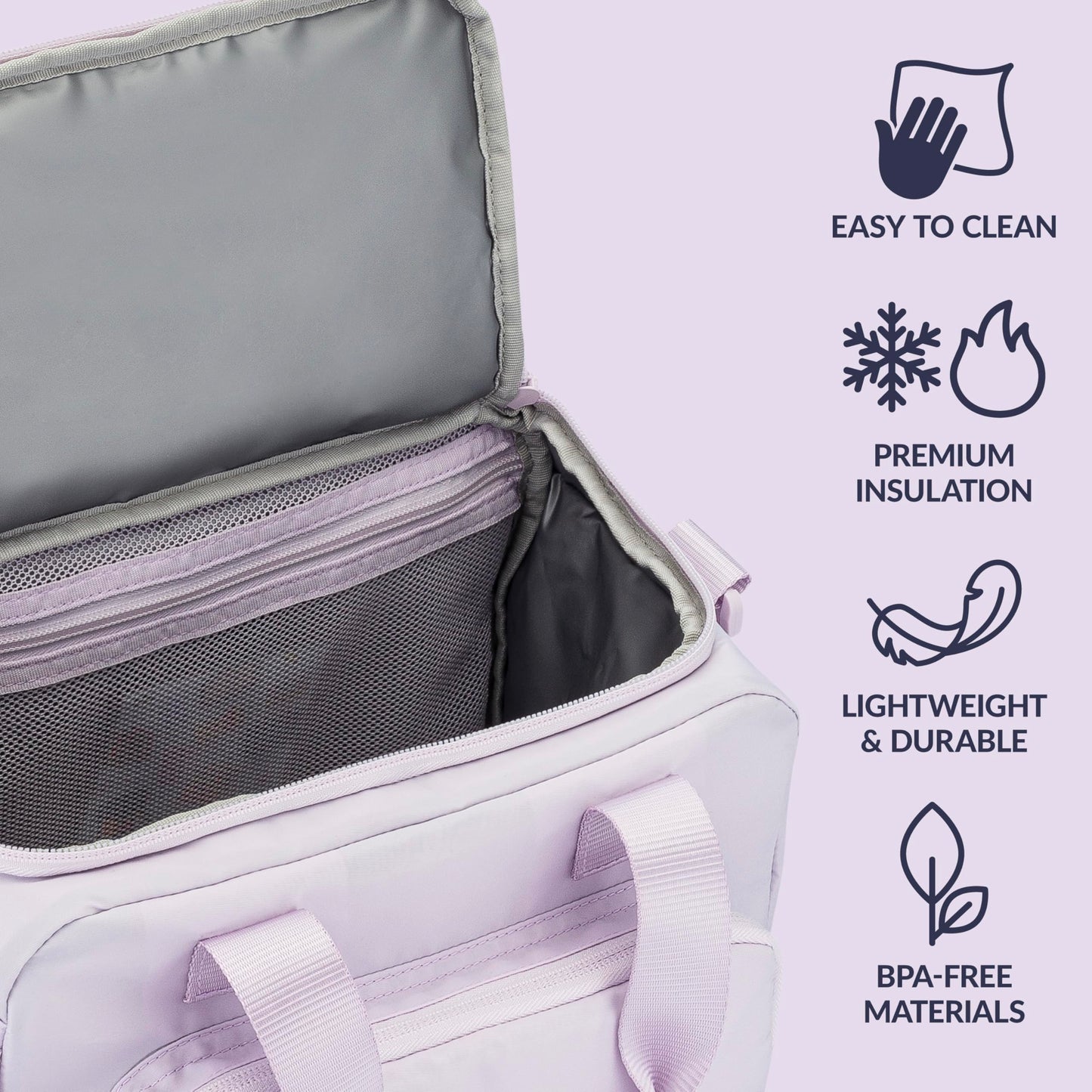 Bentgo Insulated Lunch Bag – Extra-Large Capacity Adult Lunch Bag with Shoulder Strap and External Storage Compartment, Durable, Lightweight, Ideal for Work, School, & Meals On the Go (Lavender)