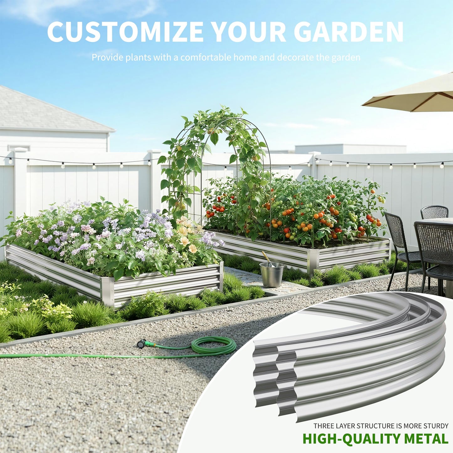 Anmiro Galvanized Raised Garden Bed,Outdoor Planter Box Metal Patio Kit Planting Bed for Vegetables Flowers Herb (Galvanized, 8x4x1ft-2p)