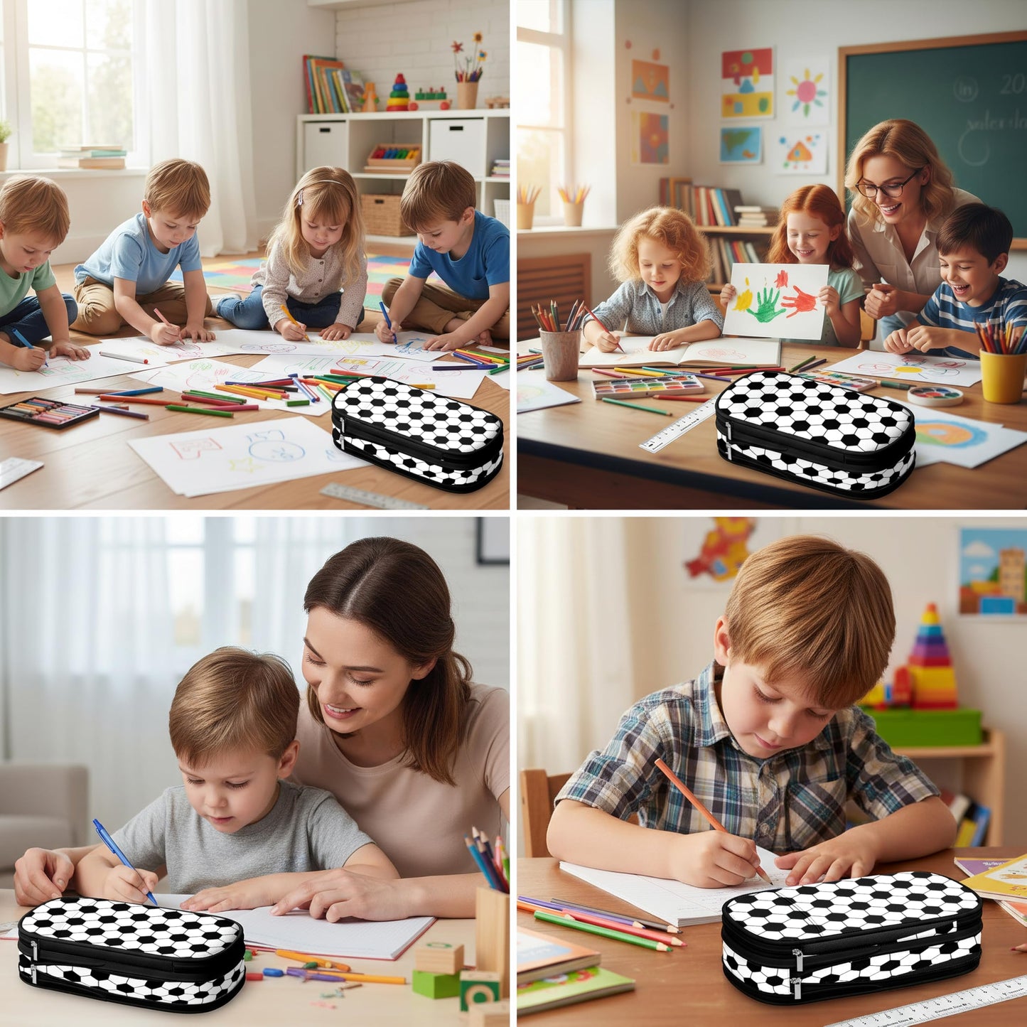 SnuggleHive Soccer Ball Pencil Case for Boys & Kids,Large Capacity Expandable Pencil Pouch with Double Zippers & Compartments,Cool Sport Stationery Organizer Pencil Box for School Students & Gift
