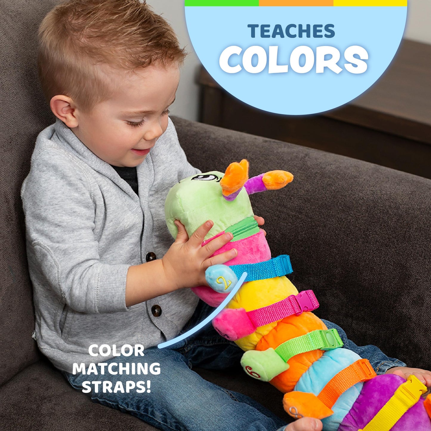 Buckle Toys - Bentley Caterpillar - Travel with Toddler Must Have Activity Toy - Fine Motor Skill Development - Counting and Color Recognition Stuffed Animal