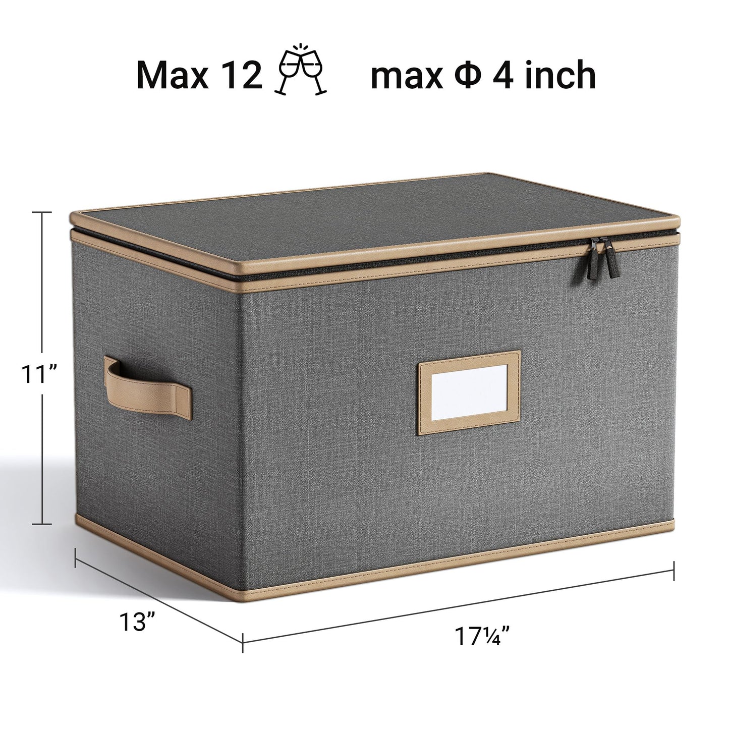 TomVista Wine Glass Storage Box with Dividers, Quilted Hard Shell Organizer for Stemware and Glassware Sets, Ideal for Storage and Moving Supplies, 1-Pack, Grey