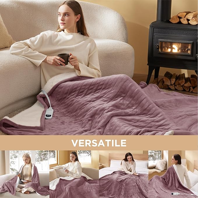 Bedsure Heated Blanket Electric Throw - Soft Flannel Electric Blanket, Heated Throw with 4 Time Settings & 6 Heat Settings, Warm Gift for Grandma (50x60 inches, Woodrose)