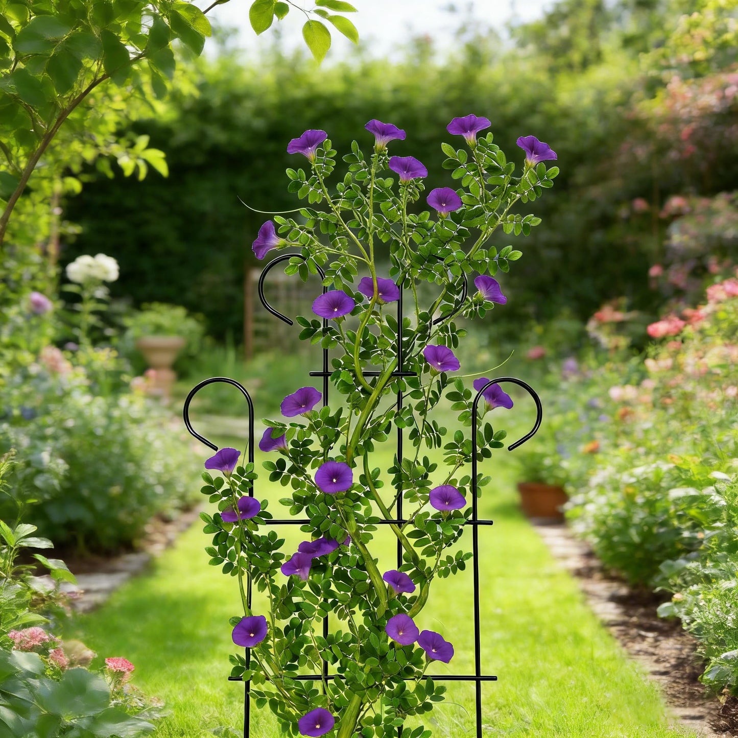 2 Pack 31 Inch Black Coated Wave Pot Metal Trellis Panel,Plant Stakes for Climbing Plants Outdoor Roses Vines Flower Vegetable Supports