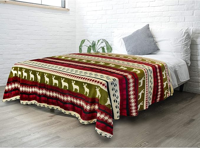 Pavilia Soft, Plush, Warm Winter Cabin Throw - Twin 60x80, Red Christmas Holiday Fleece Blanket