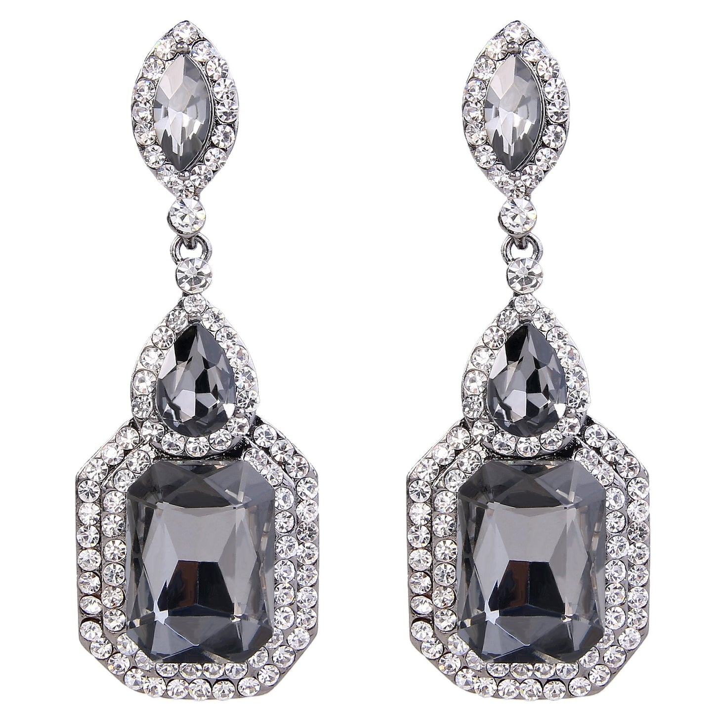 BriLove Wedding Bridal Dangle Earrings for Women Emerald Cut Crystal Infinity Figure 8 Chandelier Jewelry Grey Black-Silver-Tone