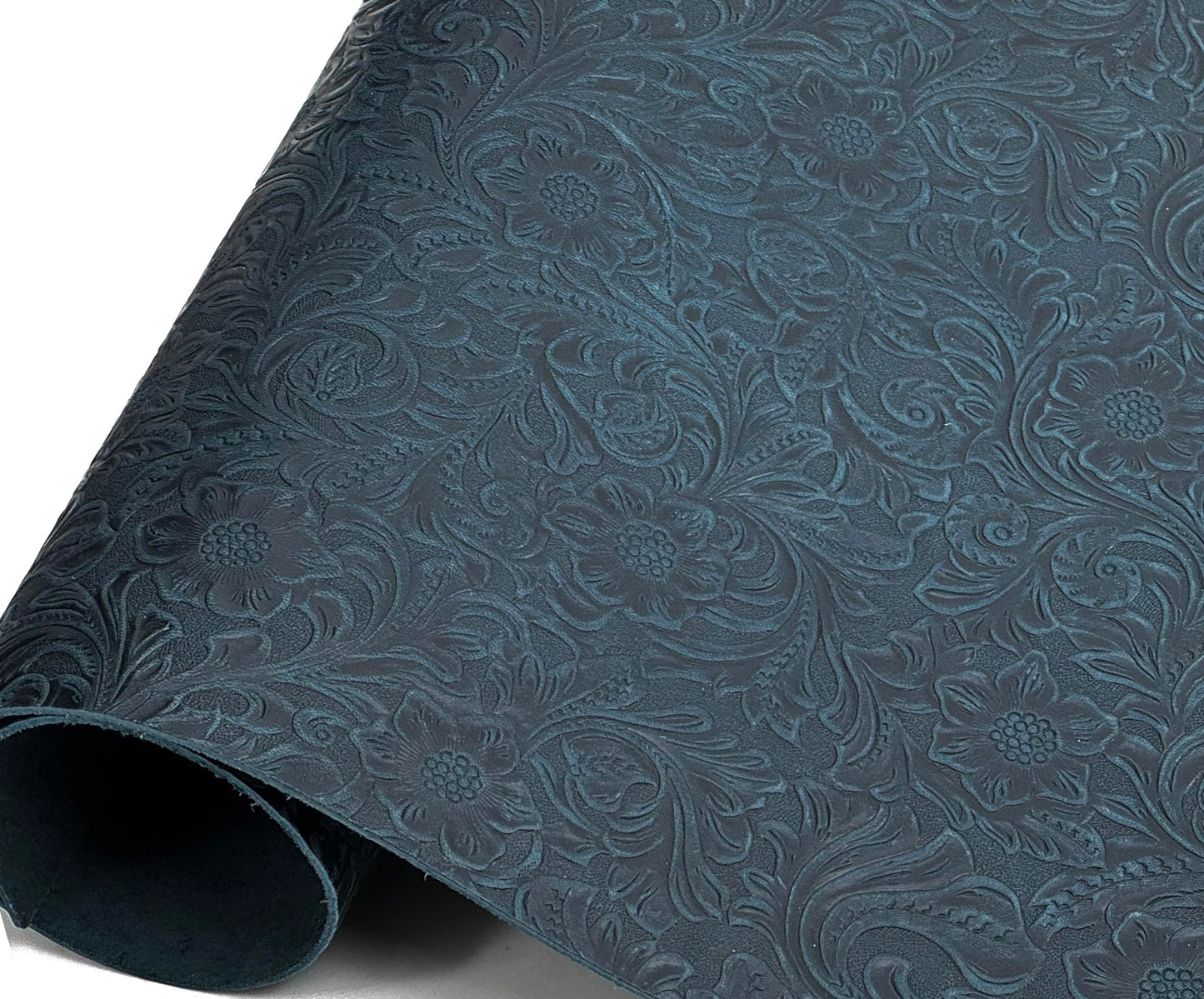 Western Style Bump Texture Geometric Pattern 2.0mm(5-5.5oz) Genuine Leather Sheet,Floral Tooling Craft Leather for DIY Projects（Navy Blue | Pattern 12"x12"）