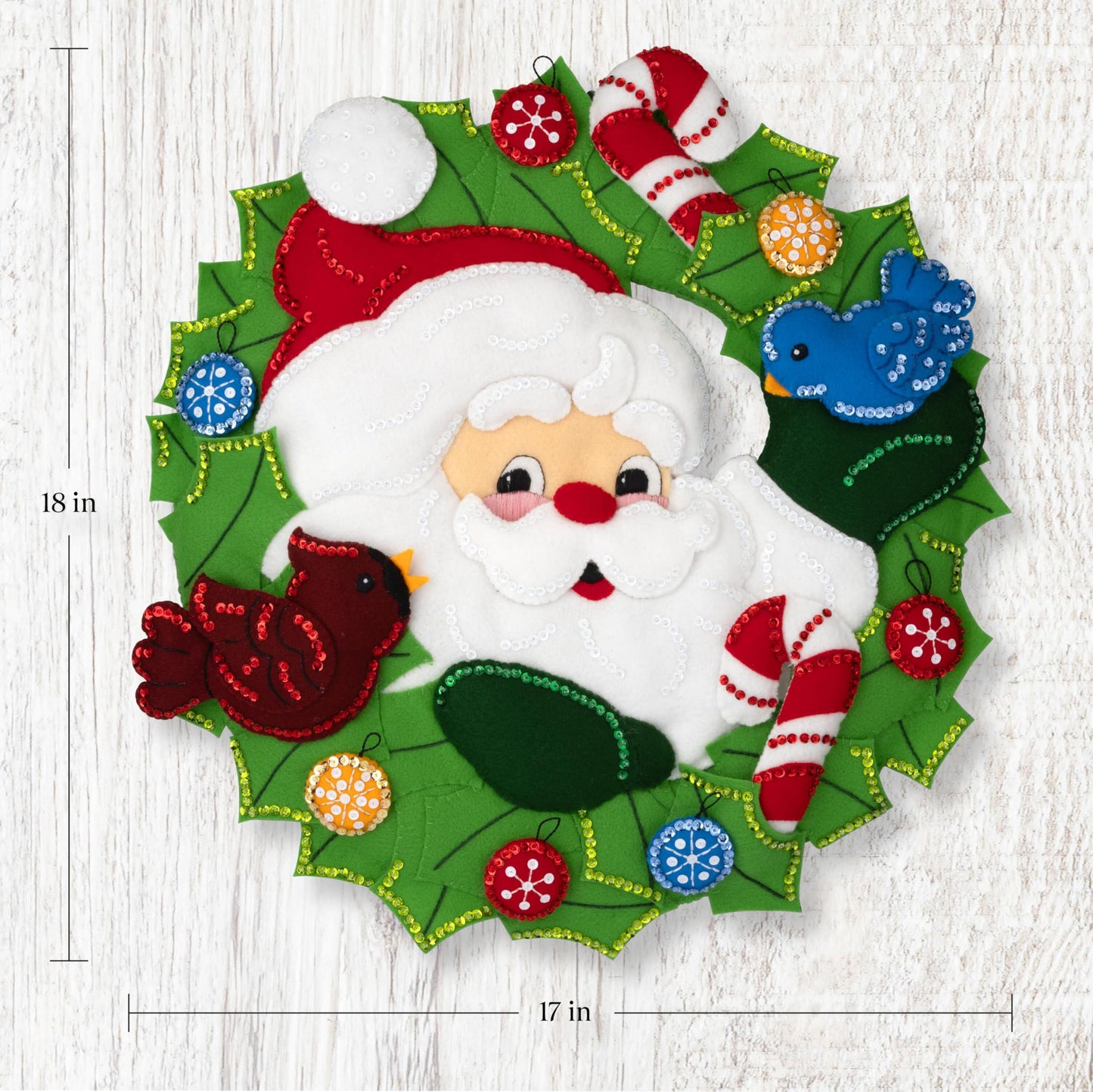 Bucilla, Felt Applique Wreath Making Kit, Santa's Winter Birds, Perfect for DIY Arts and Crafts