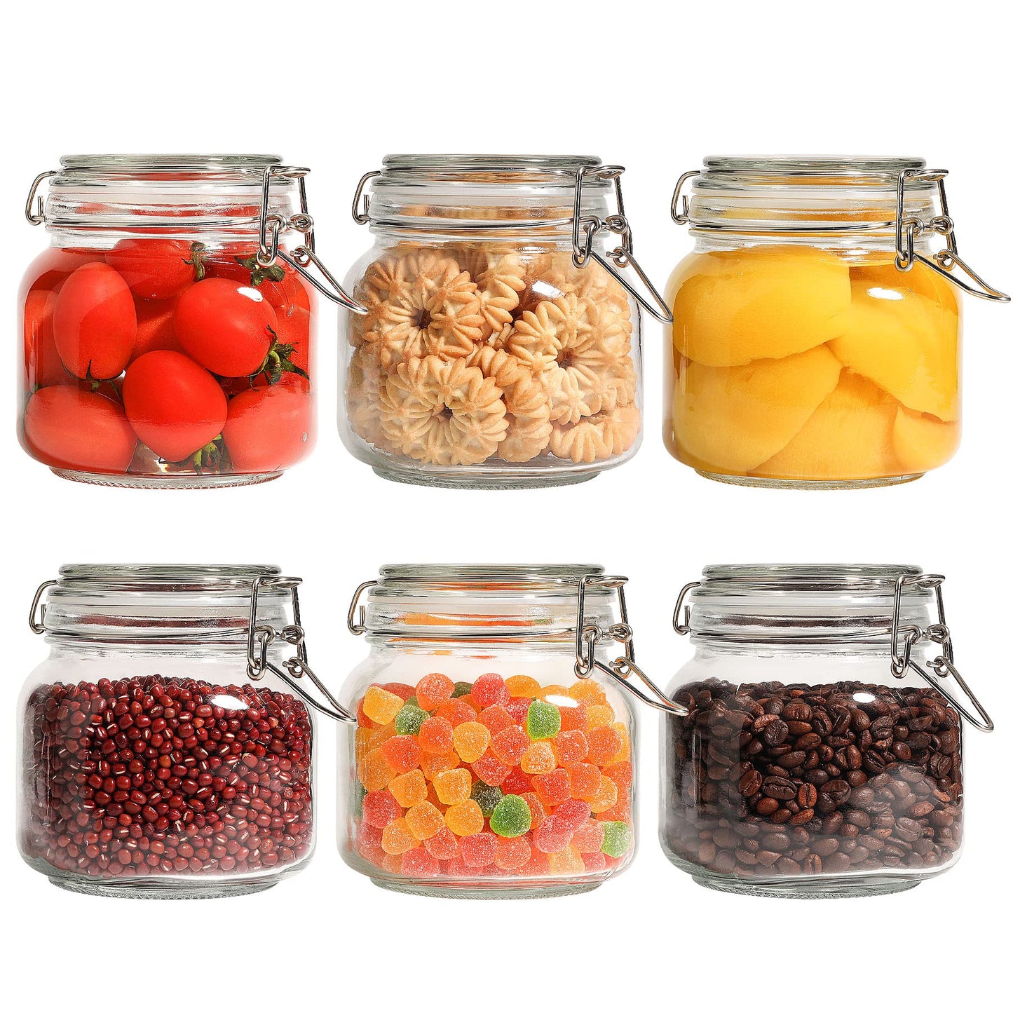 ComSaf 6-Pack 27oz Square Glass Pantry Canisters, Aesthetic Food Storage Jars for a Full Makeover, Modular Containers for Coffee, Sugar, Cookies, Snacks & Spices