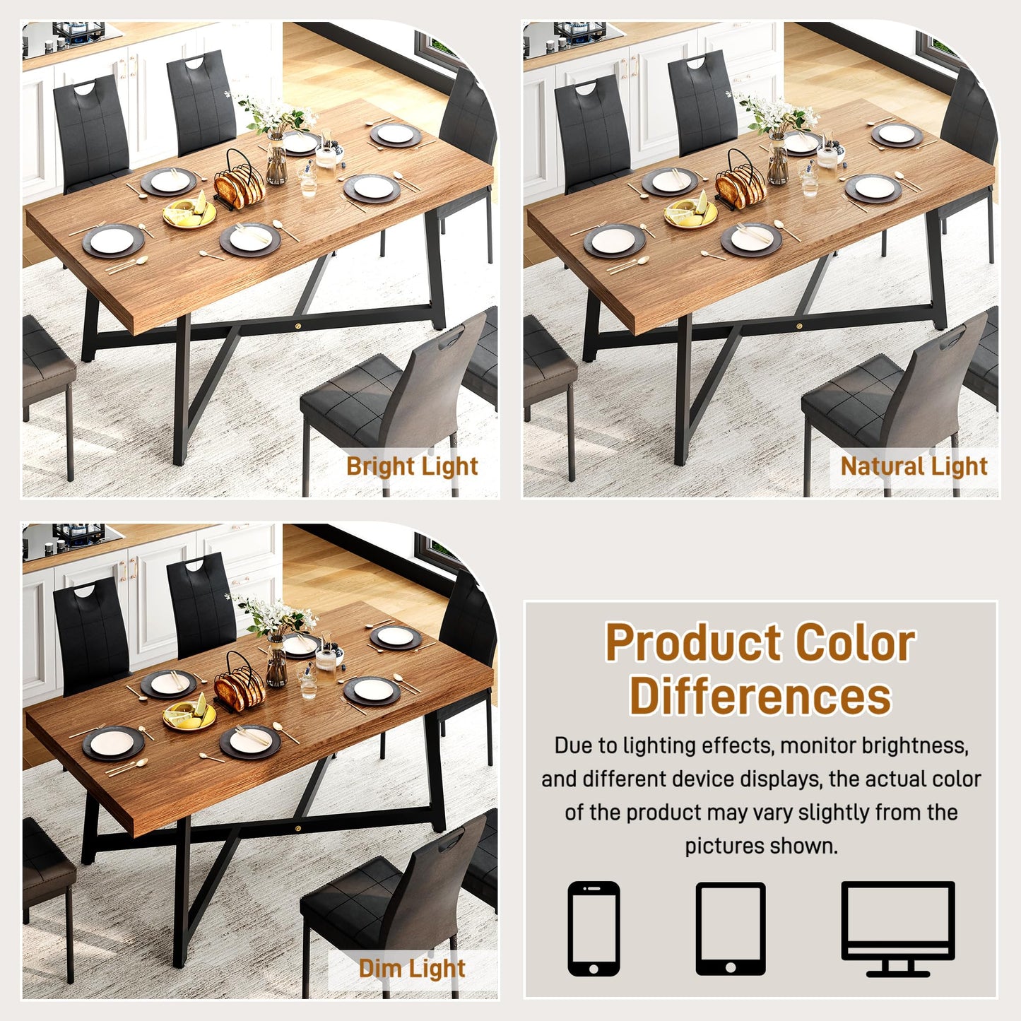 71" Farmhouse Dining Table for 4,6,8 People,Wooden Rustic Kitchen Table W/Thickness Waterproof Wood Tabletop,Rectangular Long Brown Dinner Table for Home Office,Dining Room,Living Room Furniture