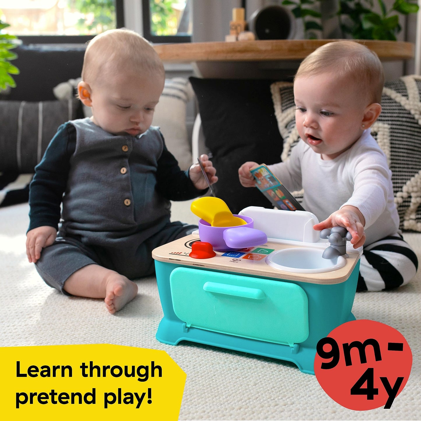 Baby Einstein + Hape Magic Touch Kitchen Play Toy Cooking Stove Set with Real Sounds and Music, Fine Motor Skill Development, Ages 1, 2, 3, 4+