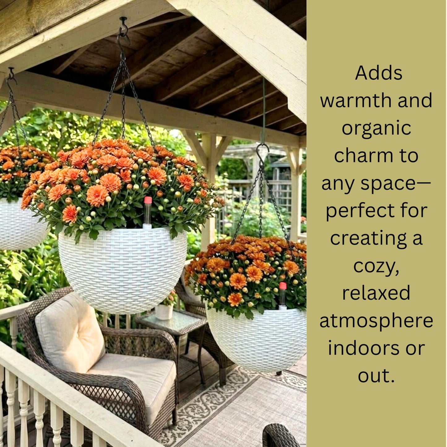 LaLaGreen Bundle- 4 Pack, 11 Inch Self Watering Hanging Basket + 2 Pack, 14 Inch White Rectangular Planter Window Flower Box with Bracket Round Plant Pots Outdoor Balcony Patio Porch Deck Garden Decor
