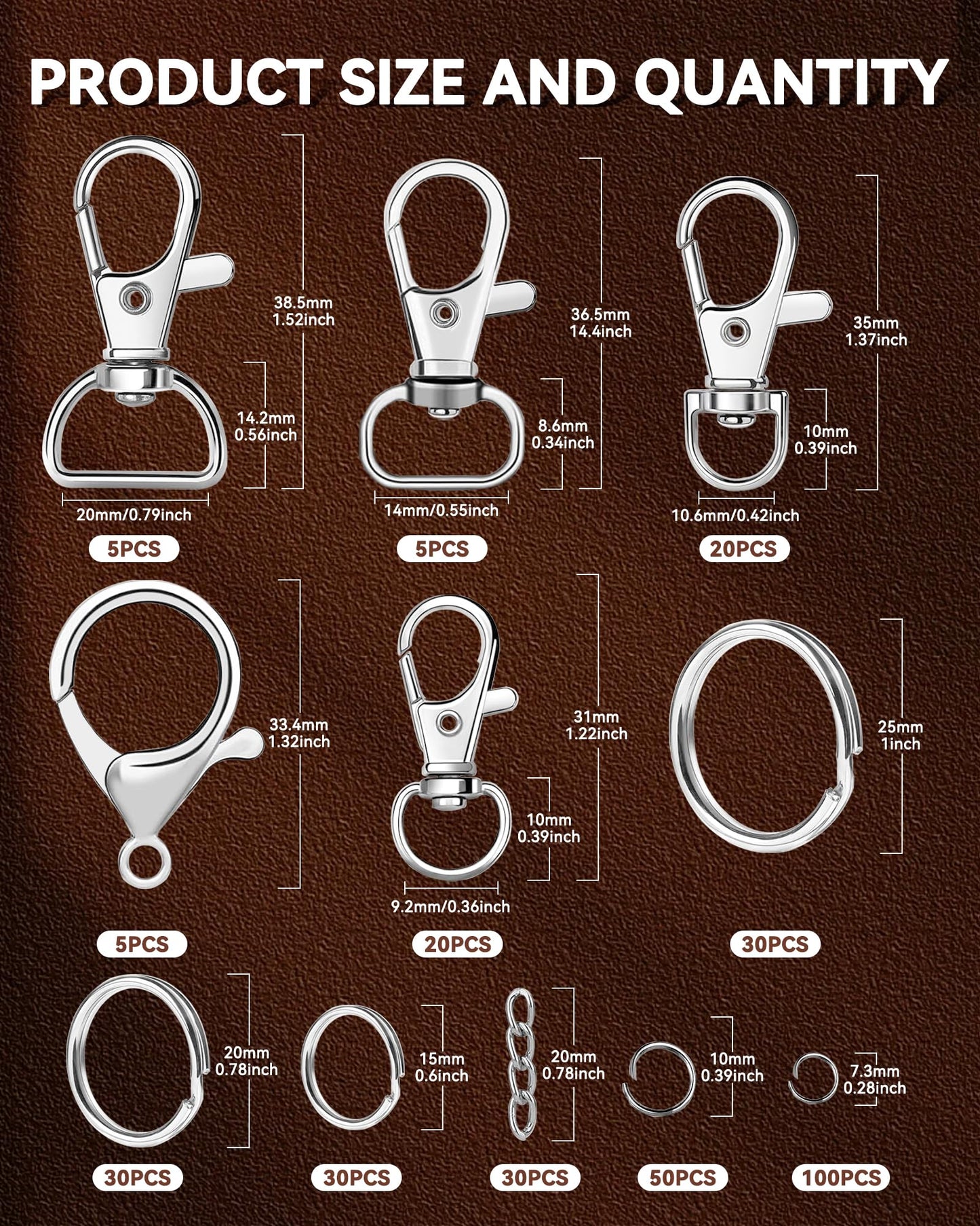 325PCS FIVEIZERO Keychain Making Kit - Keychain Clip with Key Ring, Lobster Claw Clasp, Swivel Snap Hook, Jumprings & Extender Chain for Crafts, DIY Projects & Purse Making Supplies