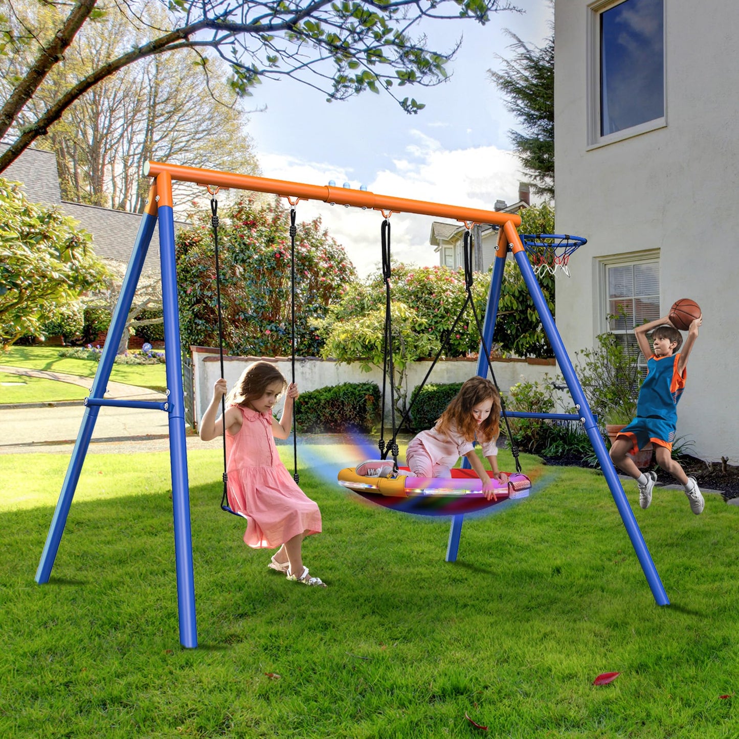 Royalove Swing Set 3-in-1 with Flying Disc Swing for Backyard, Heavy Duty 440lbs Playground Sets for Backyards Swing Set for Kids and Toddlers Age 3-8