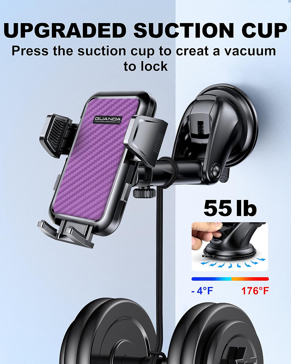 Universal Car Phone Holder for Dashboard Windshield, Hands Free Phone Mount for Car, Automobile Cradles Desk Phone Holder Stand with Suction Cup for iPhone, Samsung, LG and All Android Smart Phones