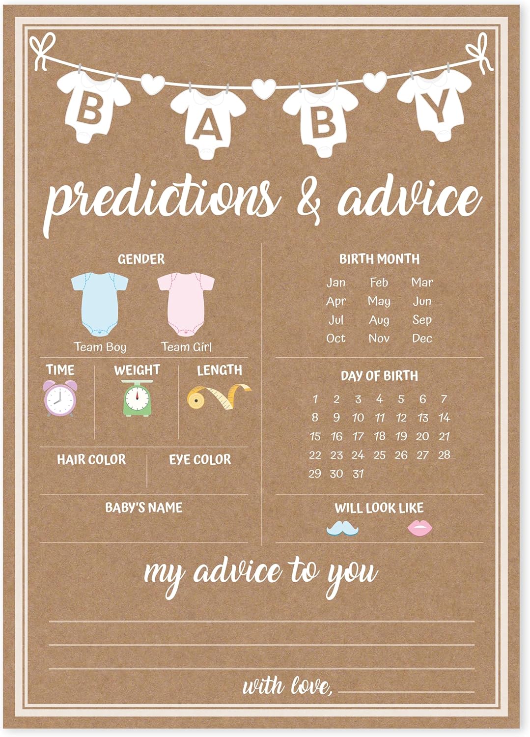 Party Hearty Baby Shower Games for Girl or Boy, 50 pcs Predictions & Advice Game, Fun Activity Cards, Gender Neutral, Baby Shower Ideas