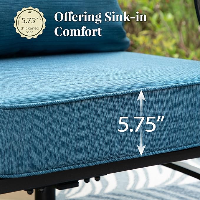 Patio Furniture Set 7 pcs, Outdoor Patio Furniture, 3-Seat Sofa, 2 Swivel Chairs, 2 Single Chairs, 2 Ottomans and 5.75" Extra Thick Cushion, Conversation Set for Deck,Gemstone Blue