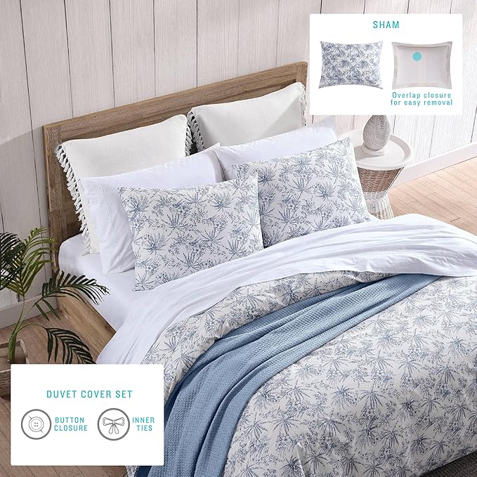 Tommy Bahama - King Sheets, Cotton Percale Bedding Set, Crisp & Cool, Stylish Bedding Set (Pen and Ink Palm Blue, King)(USHSA01035855)