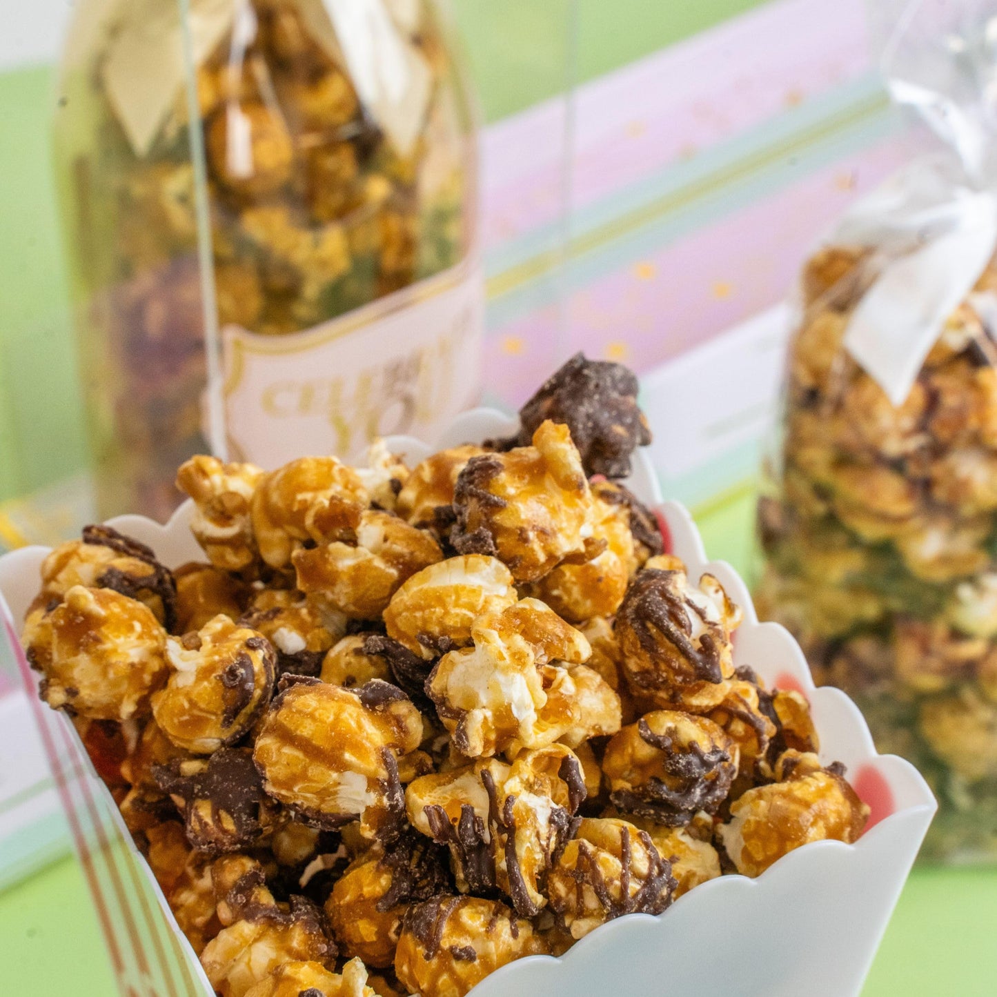 Birthday Floral Bubble Box with Chocolate Popcorn by Send A Cake, Ready to Gift, No Assembly Required - Unique Happy Birthday Gift for Women, Men, Sister, Mom, Dad, Best Friend
