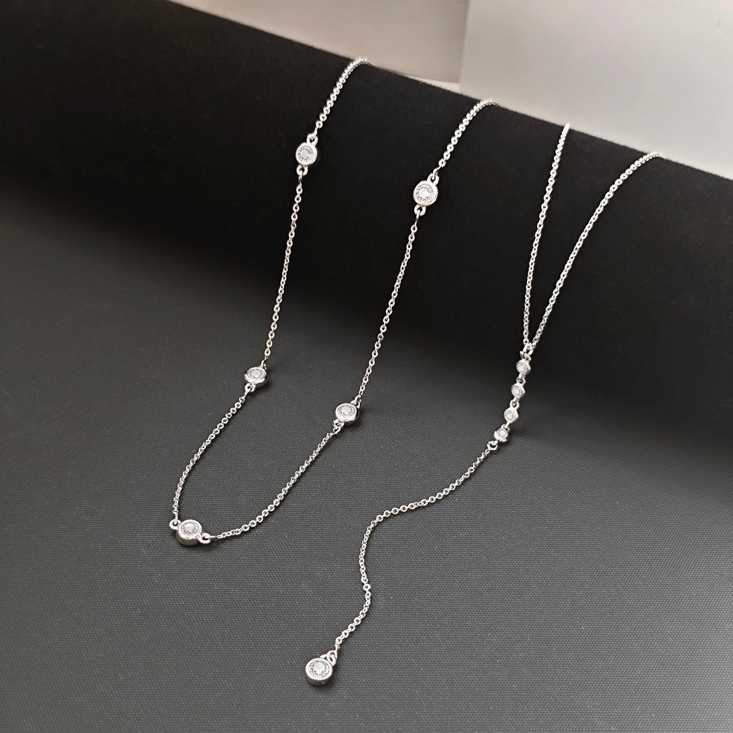 Zeffy Long Silver Necklace for Women- Dainty Silver Teardrop Drop Lariat Necklace Trendy Layered Simple CZ Y-Shaped Body Chain Stack Wedding Prom Dangle Statement Necklace Jewelry Gifts