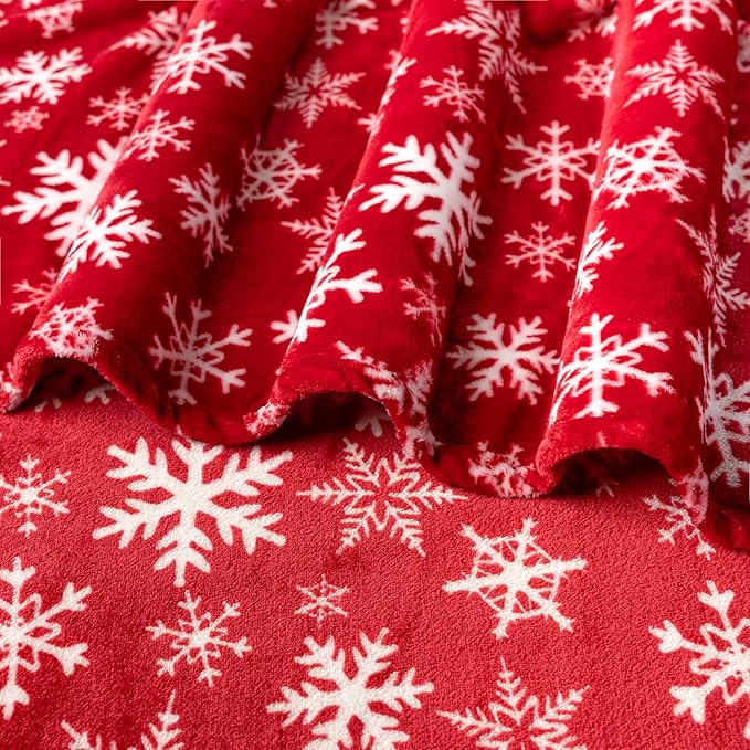 PAVILIA Christmas Throw Blanket | Red Snowflake Christmas Fleece Blanket | Soft, Plush, Warm Winter Cabin Throw, Twin 60x80 (Red/White Snowflake)