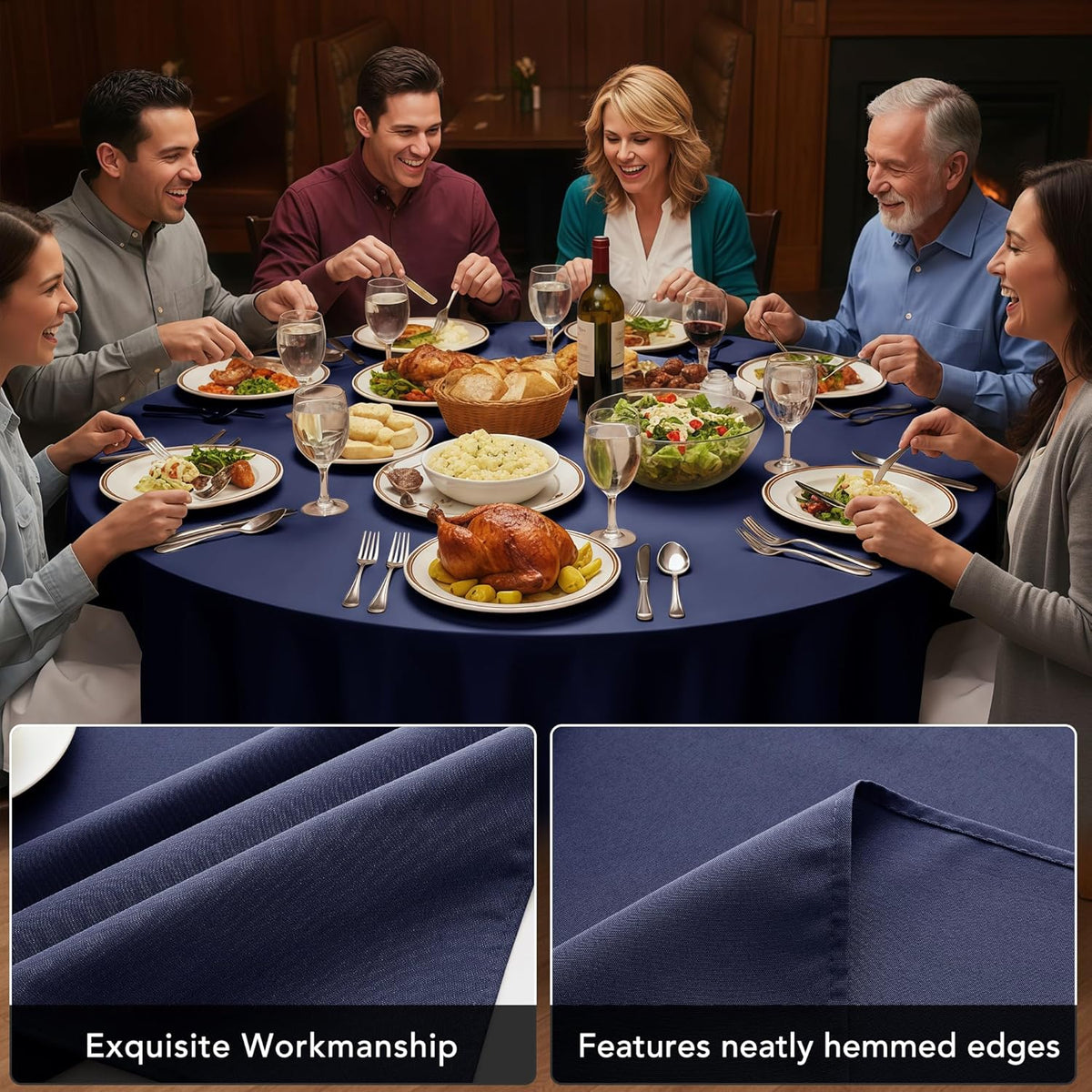 10-Pack Navy Blue Round Tablecloths, 108 Inches, Stain-Resistant Polyester for 4-5 Ft Round Tables - Washable Table Covers for Weddings, Banquets, Birthday Parties, Events