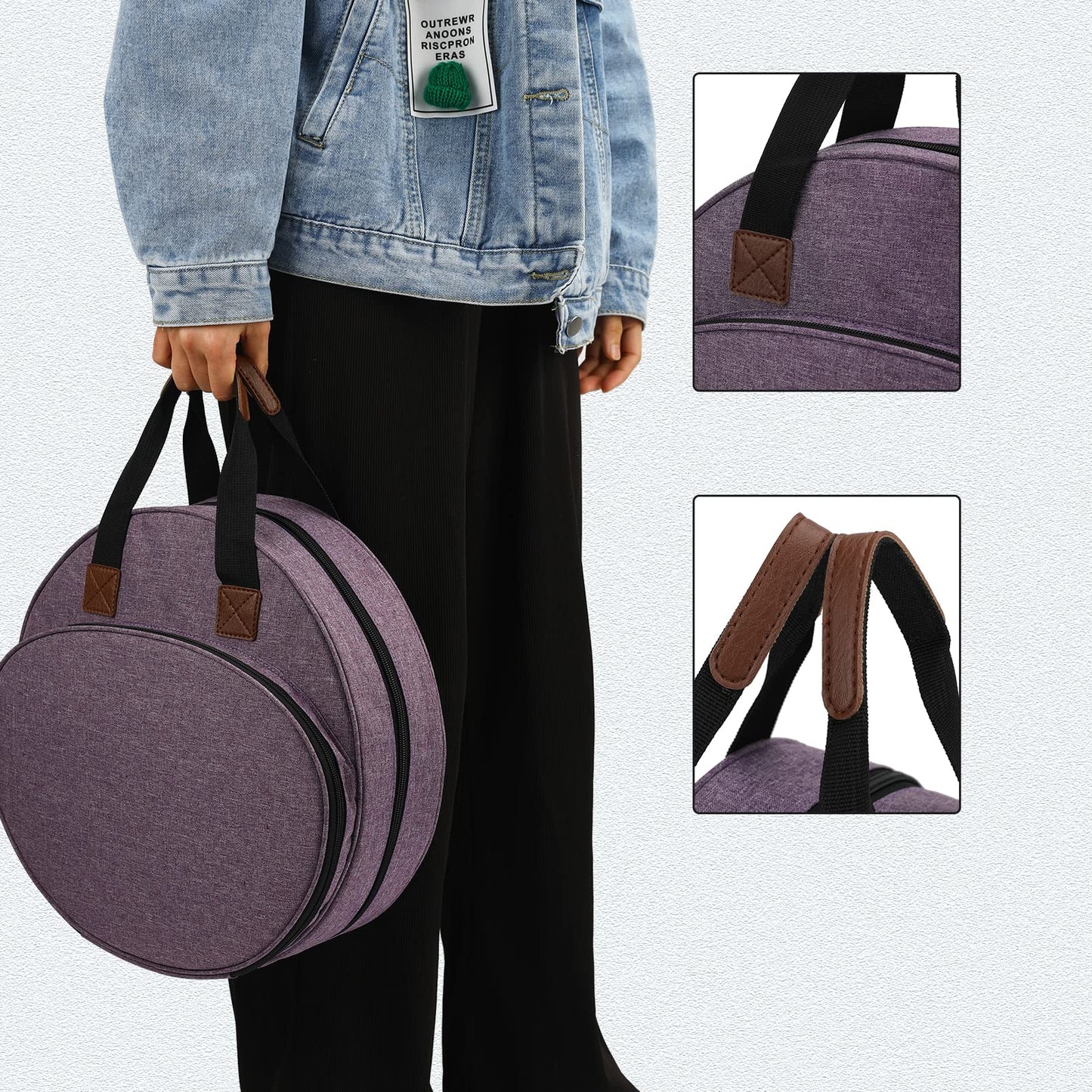 Embroidery Project Bag, Embroidery Kits Storage Bag with Multiple Pockets for Embroidery Needles Embroidery Floss or Other Embroidery Supplies (Purple Circle)