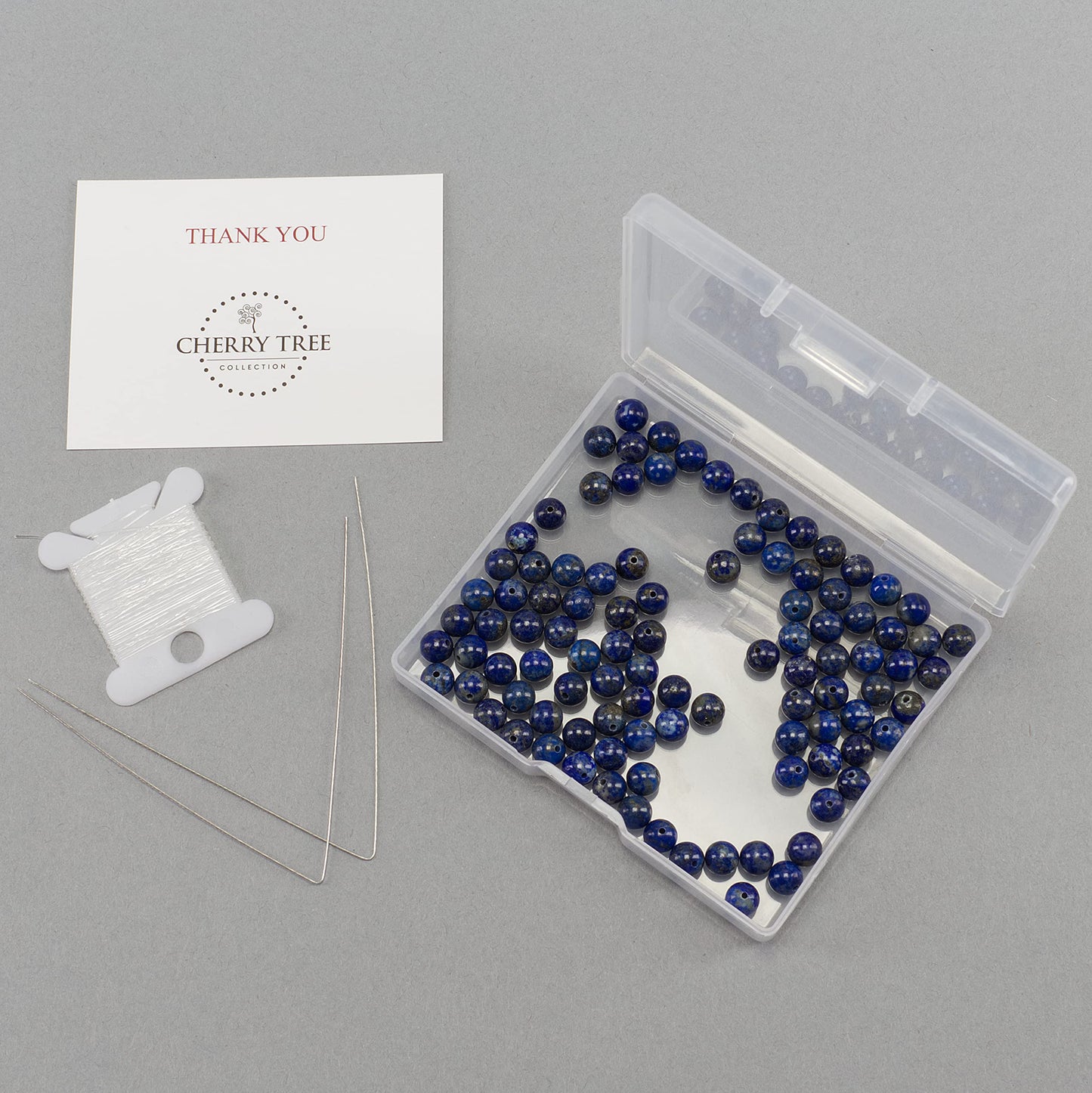 Cherry Tree Collection | 100PCS 6mm Lapis Gemstone Round Beads for Jewelry Making | Includes Storage Box, Elastic String, and Needles