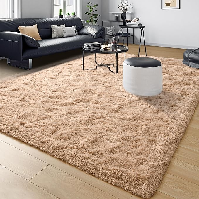 Tepook Super Soft Fluffy Rugs for Bedroom, Shag 5x8 Area Rugs for Living Room, Modern Shaggy Rug Fuzzy Carpets for Kids, Plush Indoor Nursery Home Decor Rug with Non-Slip Bottom, Beige