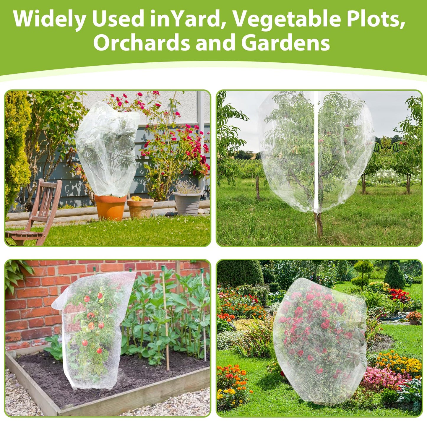 2PCS Large Fruit Tree Netting with Drawstring and Zipper, 8 * 8FT Garden Netting for Garden Protection, Insect Bird Netting for Fruit Trees, Protection from Anti Birds, Bugs,Cicadas, Insects