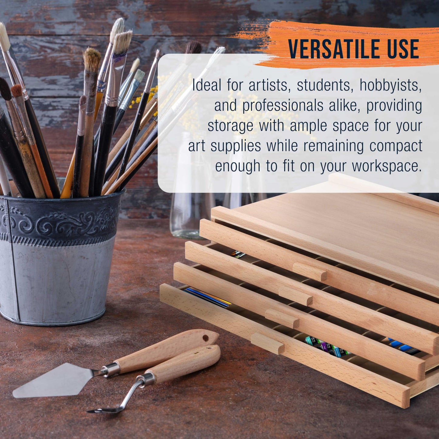 U.S. Art Supply 4-Drawer Artist Tool Supply Box with 5 Compartments per Drawer - Hardwood Art Box for Artist Supplies, Brushes, Pencils, Erasers, Tool Storage Organizer Case