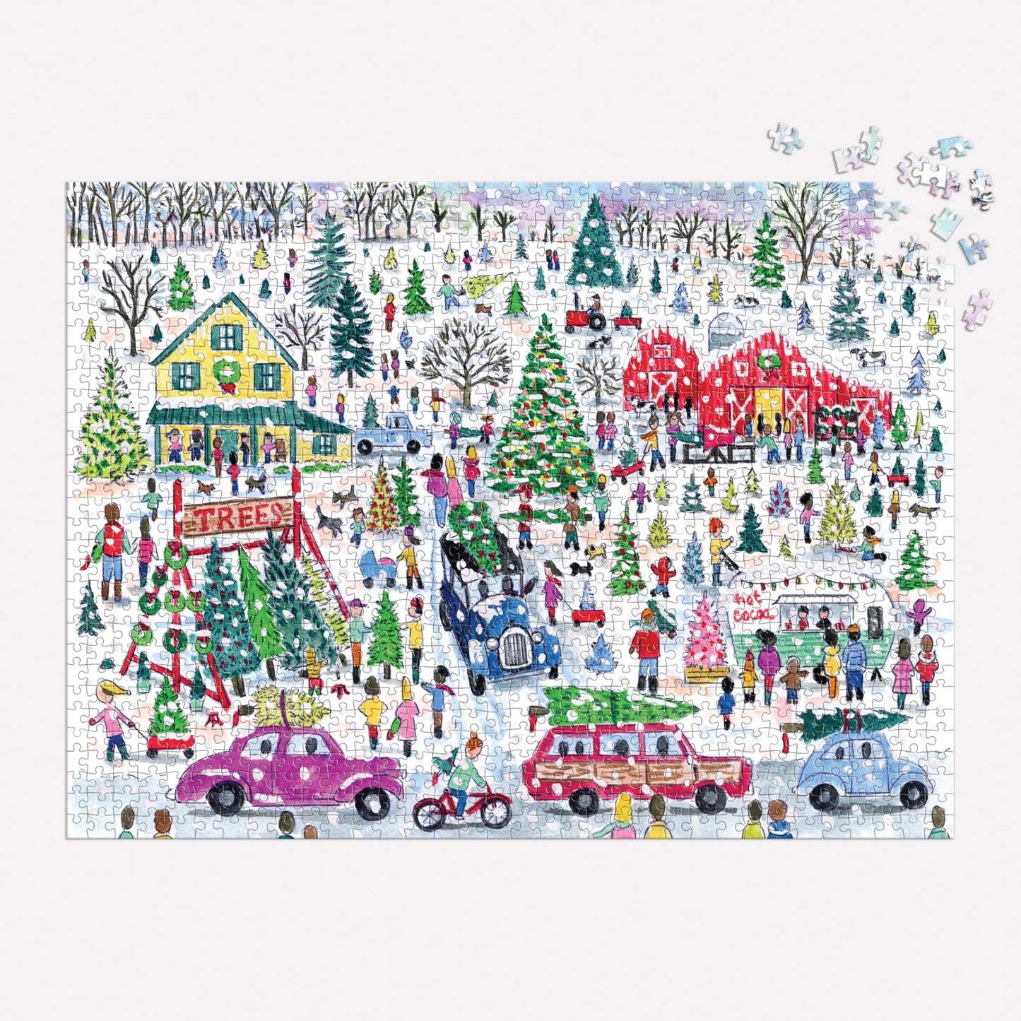 Galison Michael Storrings Christmas Tree Farm 1000 Piece Foil Puzzle from Galison - 20" x 20" Holiday Puzzle Featuring Beautiful Illustrations, Thick and Sturdy Pieces, Makes a Wonderful Gift!