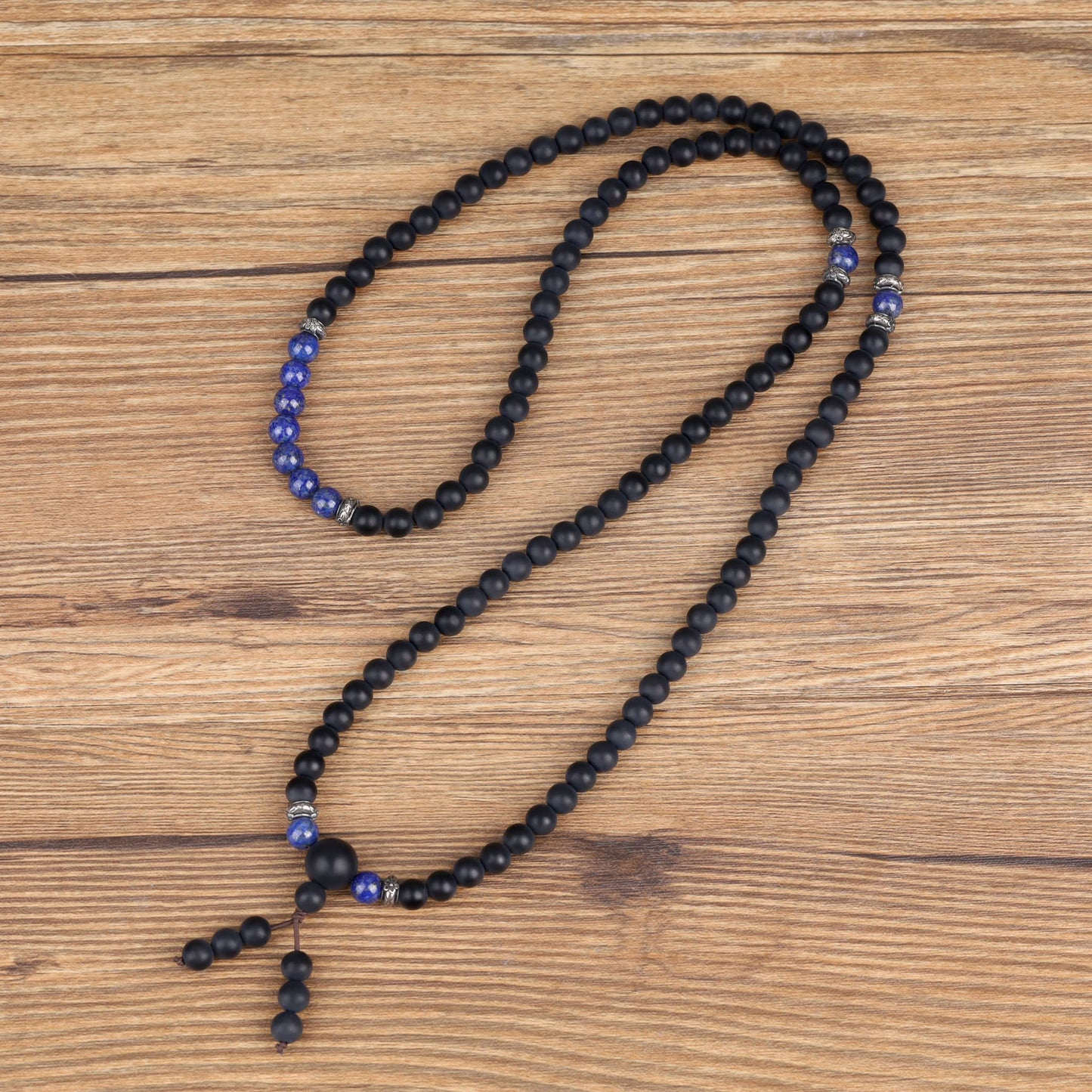AmorWing Chakra Stones Matte Onyx Lapis Lazuli 108 Mala Beads Wrap Bracelet Necklace