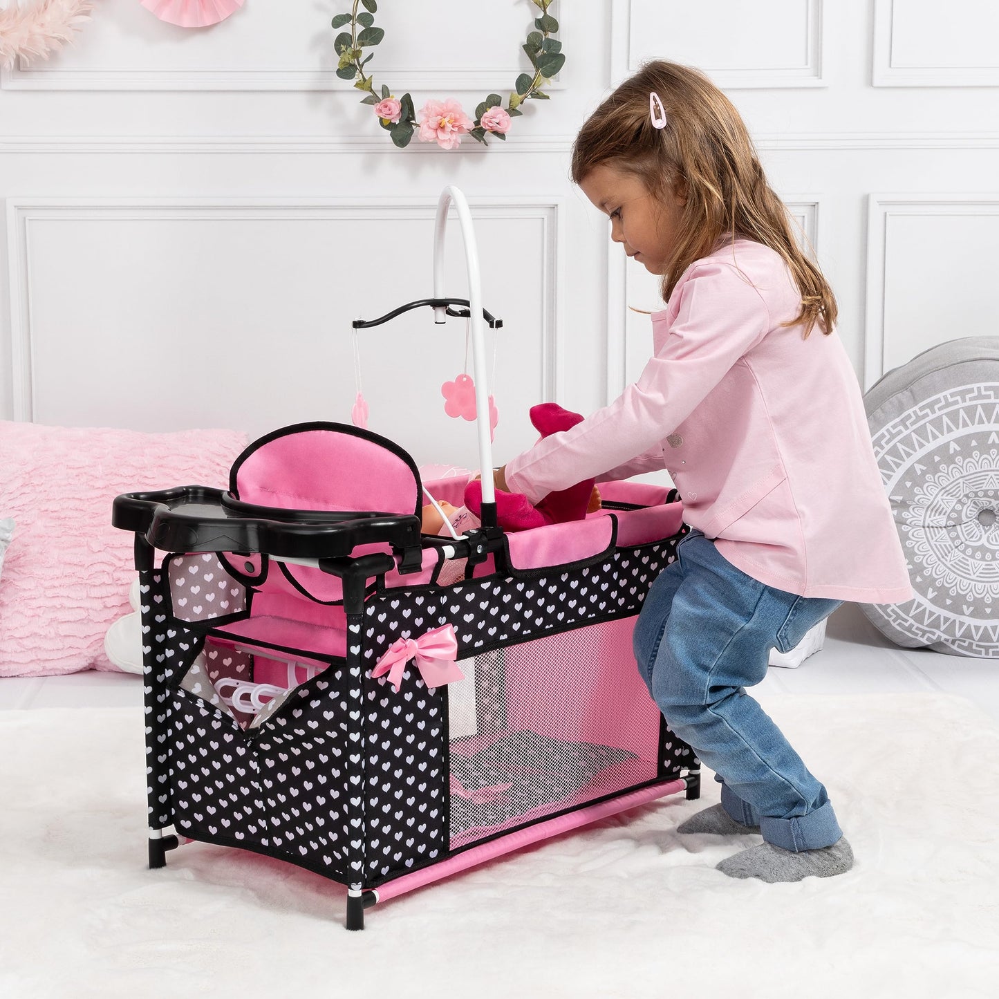 Bayer Baby Doll Furniture Set with Bed, Highchair & Storage for 18 in Dolls