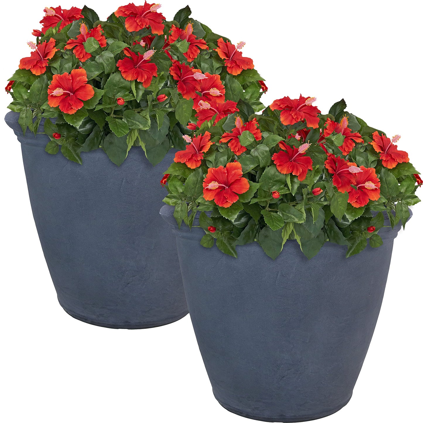 Sunnydaze 20-Inch Anjelica Large Plastic Pot for Plants - Outdoor Double-Walled Large Plastic Planter with Drillable Drainage Holes - Slate - 2pk