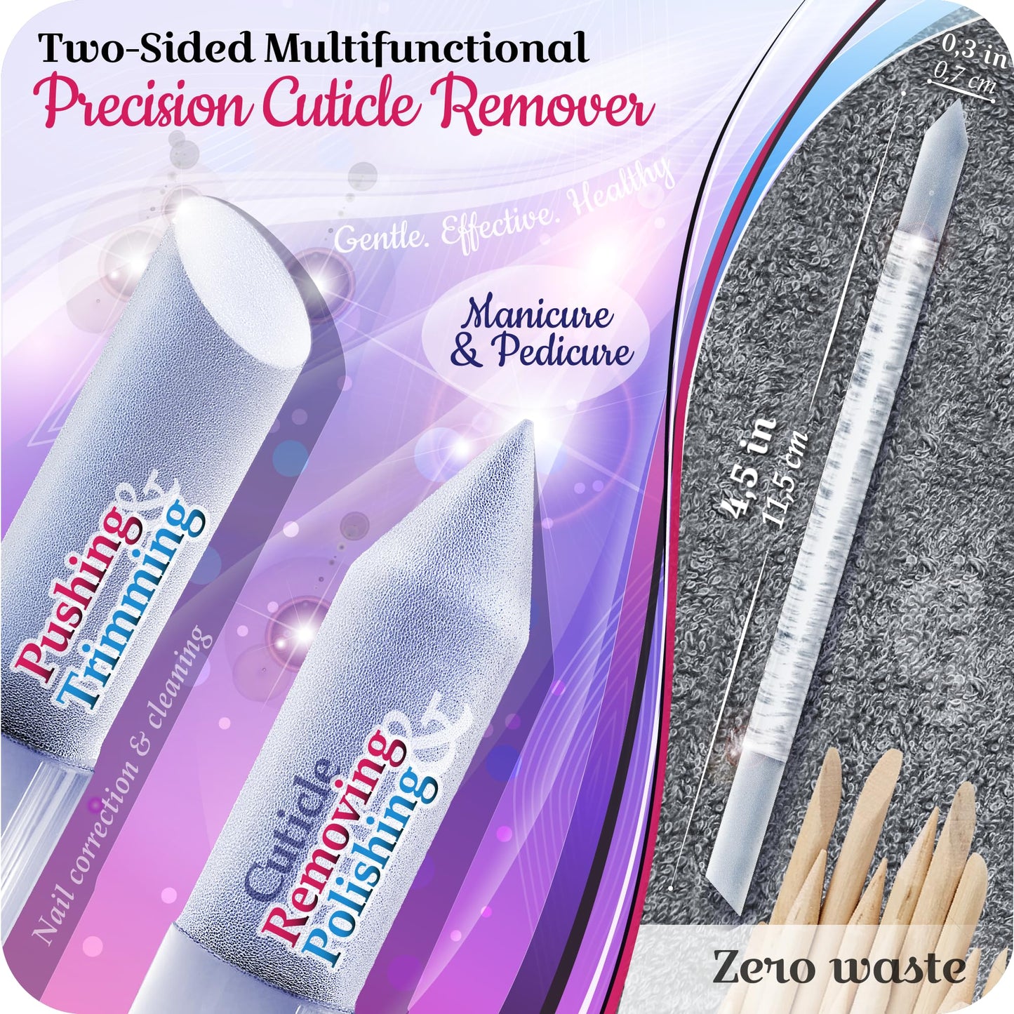 Genuine Czech Glass Nail File Set by GLADZY - Callus Remover Foot Rasp, Cuticle Pusher Manicure Stick, Double Sided Etched Different Grit Surface, Professional Nail Care Tool Kit, Made in EU