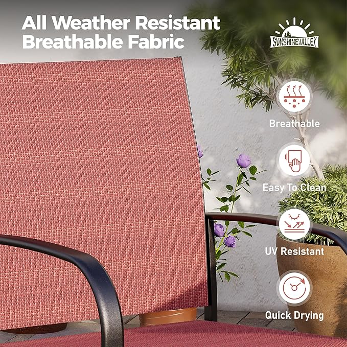 5 Piece Patio Dining Set for 4, 37'x37' Square Table with Umbrella Hole and 4 Metal Chairs, Outdoor Table and Chairs Set for Lawn, Backyard and Deck, Red