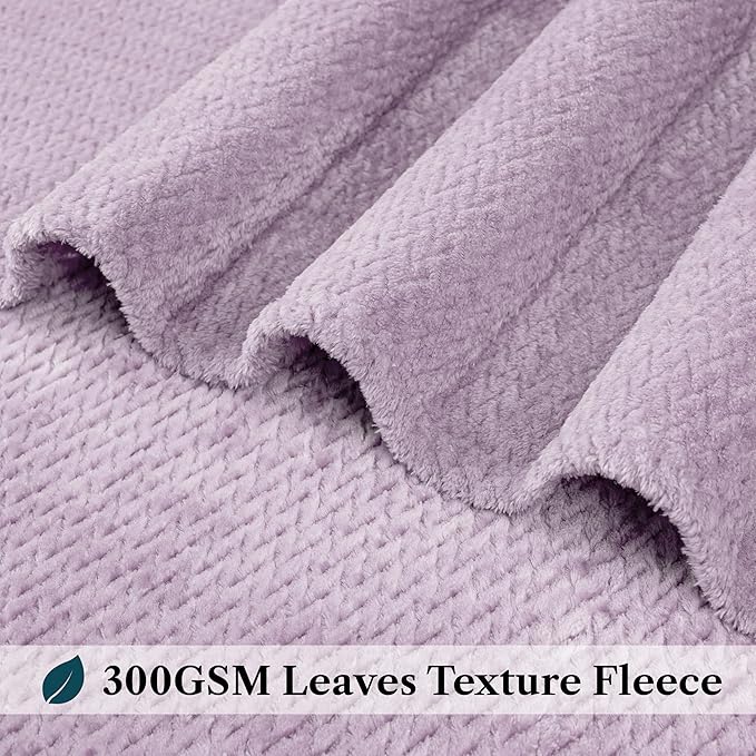 PAVILIA Soft Fleece Lavender Lilac Throw Blanket for Couch, Lightweight Plush Warm Blankets for Bed, Fuzzy Cozy Flannel Blanket Throw for Sofa, Travel, Jacquard Pattern, Light Purple, 50x60 inch