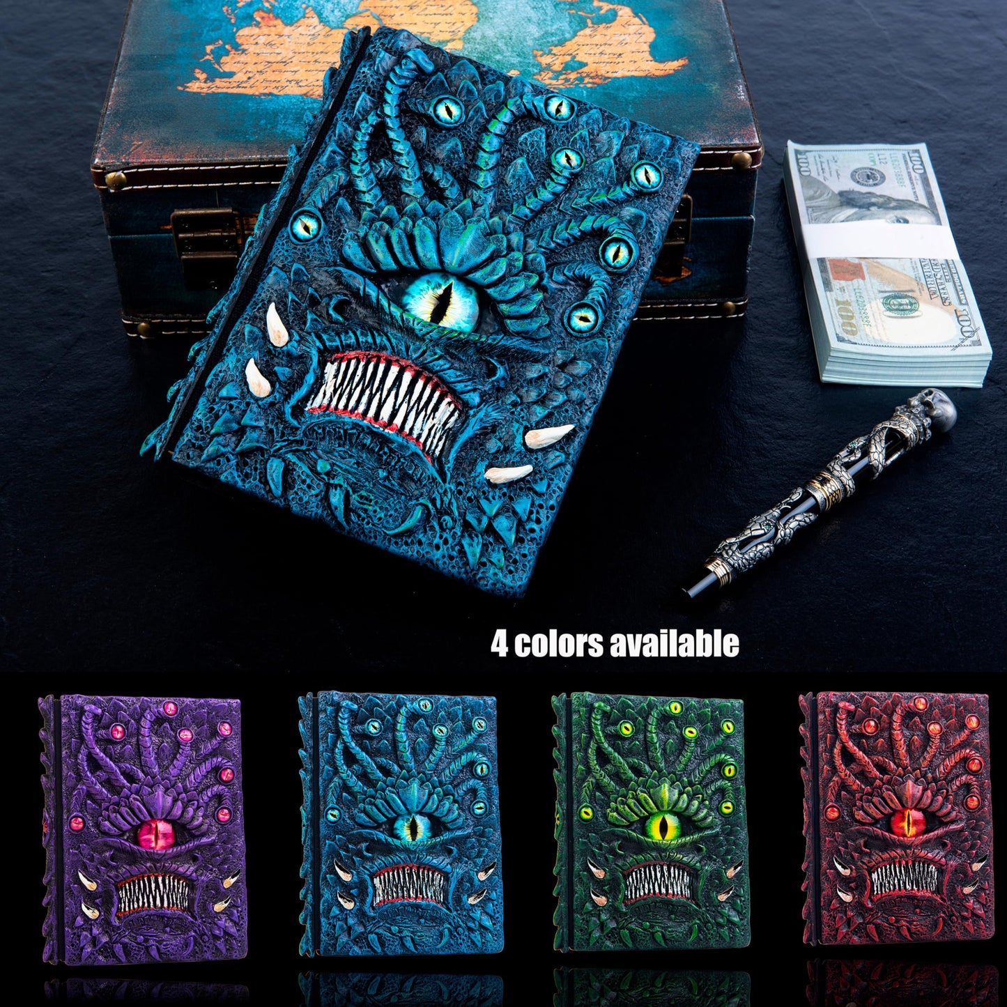 Handmade The Eye Devil of Tentacle Embossed Journal,Resin Engraving Notebook,Blank Paper,Hardcover Travel Diary for Writing,Sketchbook,Collection,Creative gifts,Decoration Diary for Man Woman A5 Size (4 colours) (Eyes Devil-Blue)