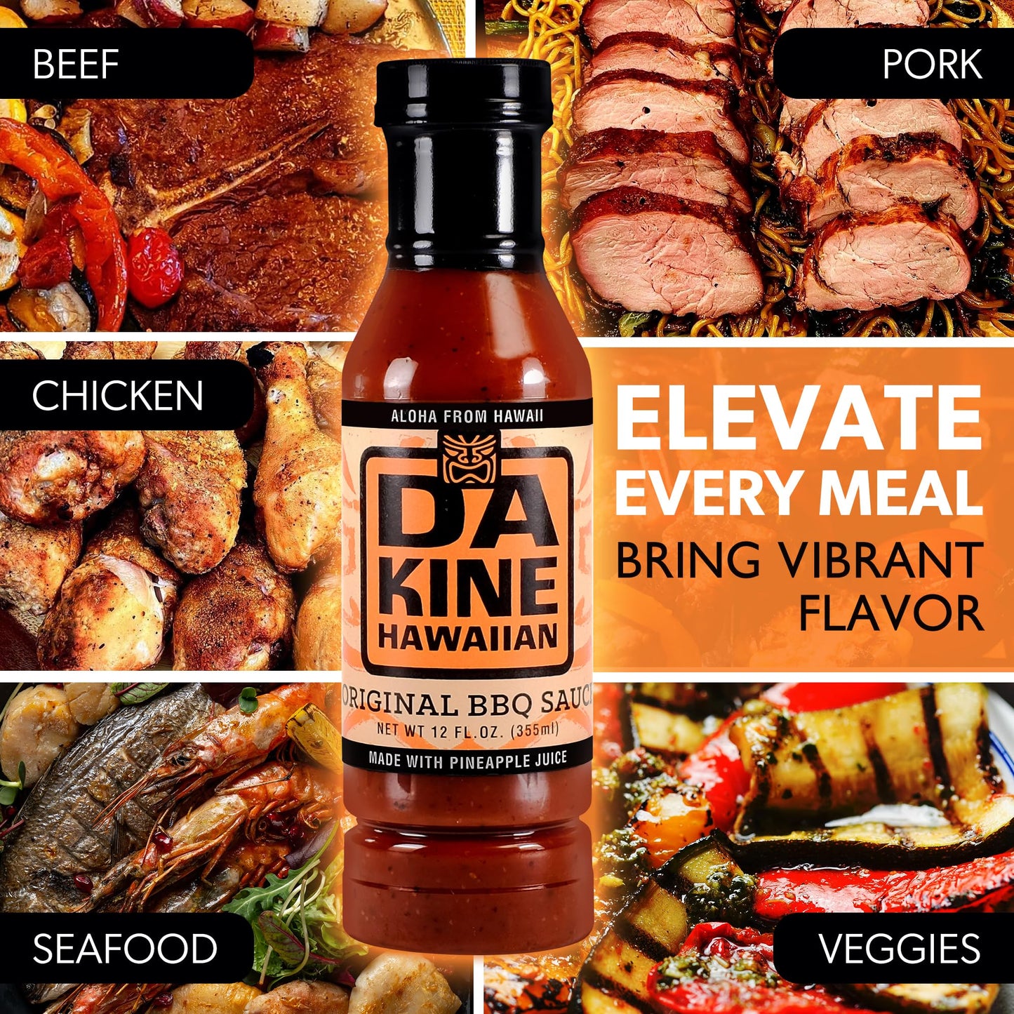 Da Kine Hawaiian BBQ Sauce, Premium Gourmet Barbecue Sauce Made in Small Batches, Gluten-Free BBQ Sauce for Meat, Fish, and Vegetables - Original 12 oz (1 Pack)