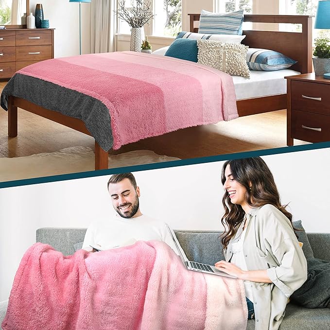 PAVILIA Fluffy Sherpa Throw Blanket Ombre | Gradient Plush, Soft, Fuzzy, Decorative Accent Throw Blanket for Couch Sofa Bed | Cozy Warm Decorative Furry Faux Fur Blanket, 50x60 Inches Pink