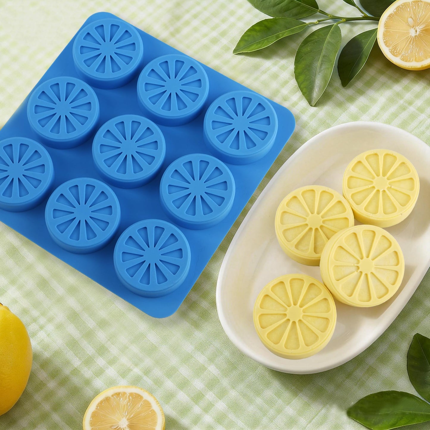 Sidosir 2Pcs Lemon Ice Chocolate Silicone Molds, 9 Cavity Non-Sticking Fruit Shaped Silicone Ice Molds for Making Chocolate Cupcake and Jelly, 3D Ice Lemon Mold for Daily Baking, Ice and Candy Making