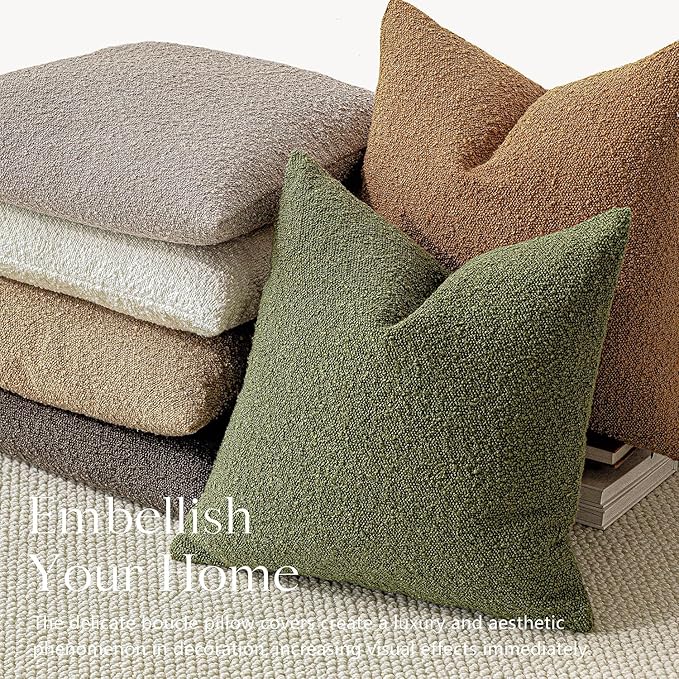 Foindtower Pack of 2, Decorative Textured Boucle Throw Pillow Covers Accent Solid Pillow Cases Cozy Soft Couch Cushion Case for Chair Sofa Bedroom Living Room Home Decor 22 x 22 Inch Green