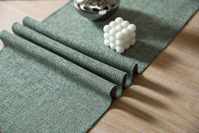 ZeeMart Green Table Runners 36 Inches Long, Burlap Linen Style Rustic Farmhouse Table Runner, Small Short Boho Coffee Table Runner, 13x36 Inches, Mineral Green