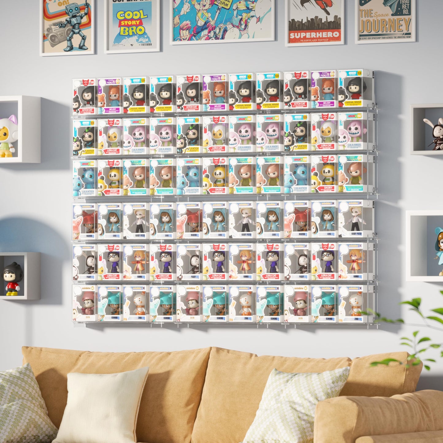 WINKINE Floating Display Shelves Compatible with 21 Funko Pop in Box, Acrylic Shelves for Wall, Clear Figures Display Case for Boxed Characters, Stackable Collectibles Figure Stand, 2 Pack (Clear)